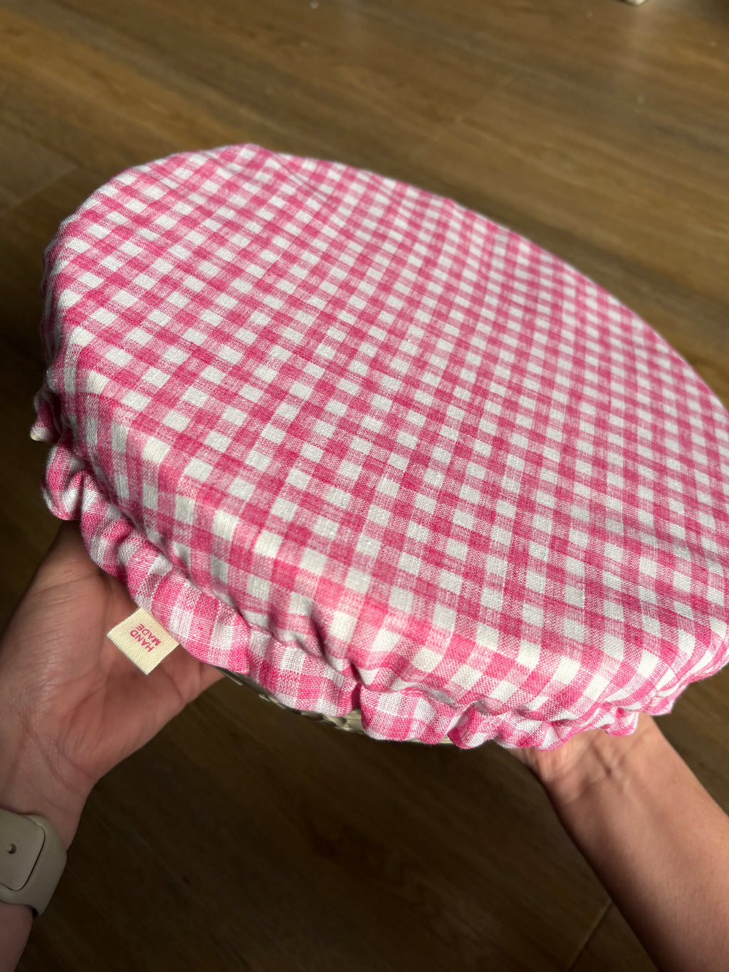 Pink Gingham Reusable Bowl Cover