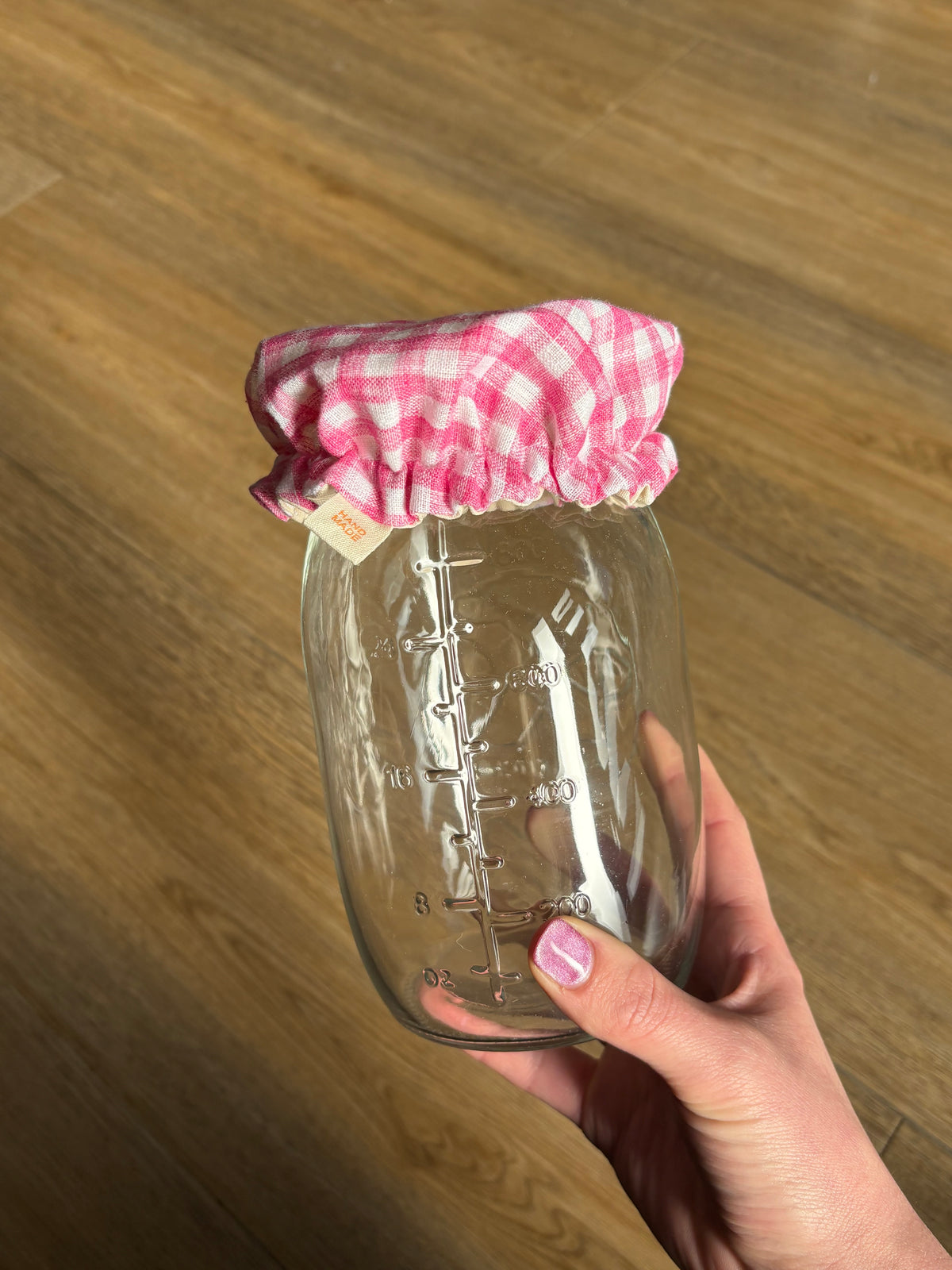 Pink Gingham Reusable Jar Cover