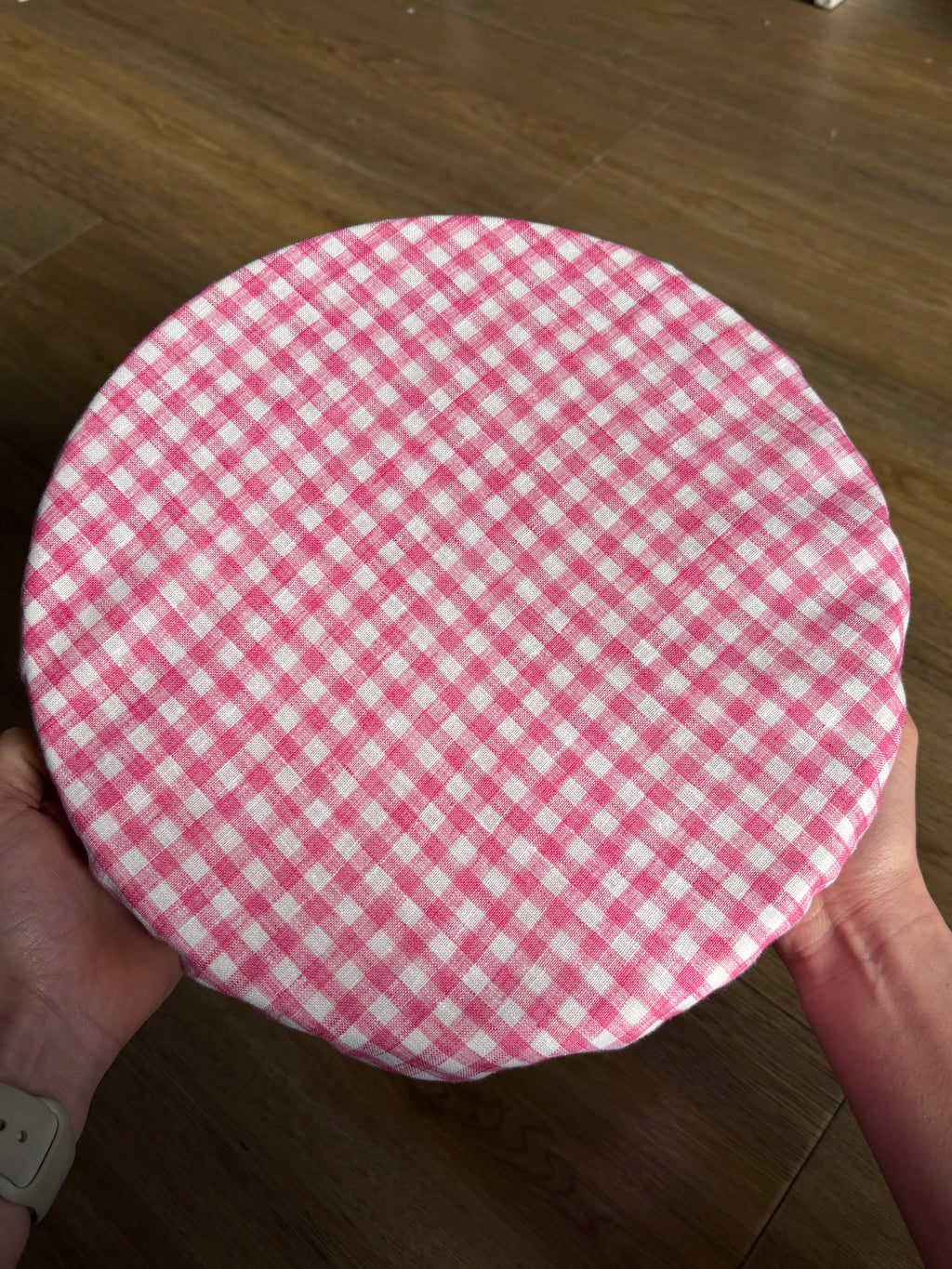 Pink Gingham Reusable Bowl Cover