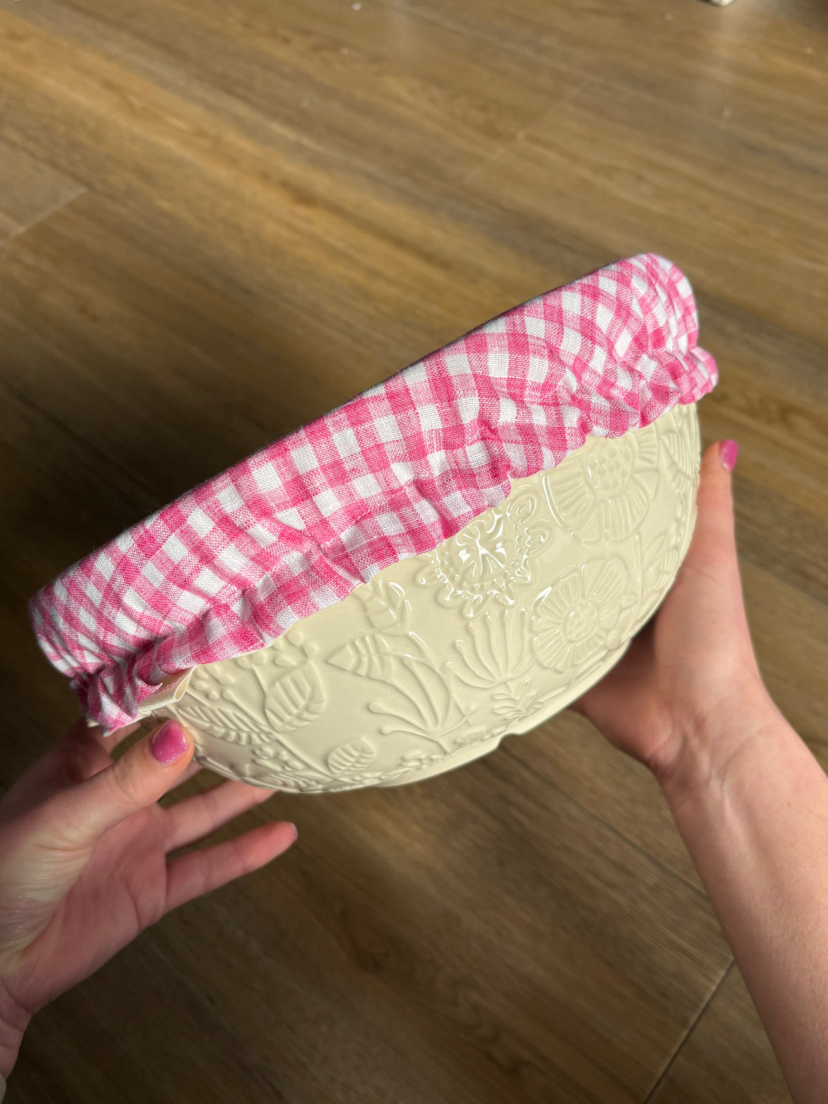Pink Gingham Reusable Bowl Cover